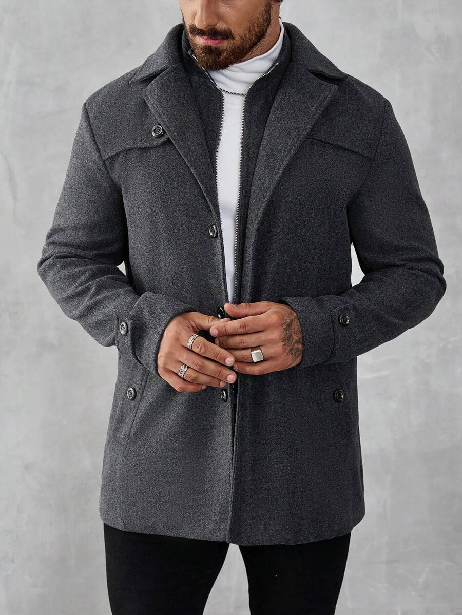 Mensa Hudson Men's Single-Breasted Stand Collar Topcoat