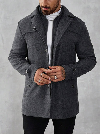 Mensa Hudson Men's Single-Breasted Stand Collar Topcoat