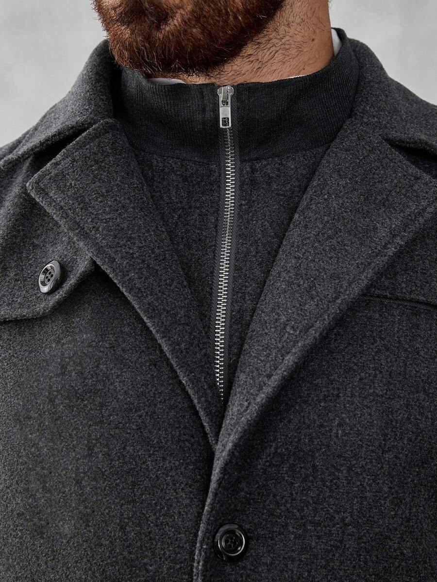Mensa Hudson Men's Single-Breasted Stand Collar Topcoat