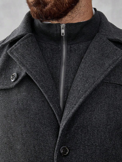 Mensa Hudson Men's Single-Breasted Stand Collar Topcoat