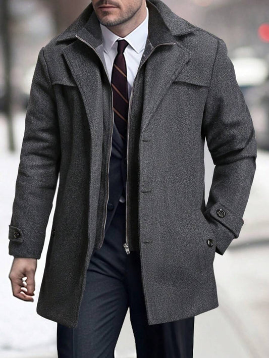 Mensa Hudson Men's Single-Breasted Stand Collar Topcoat