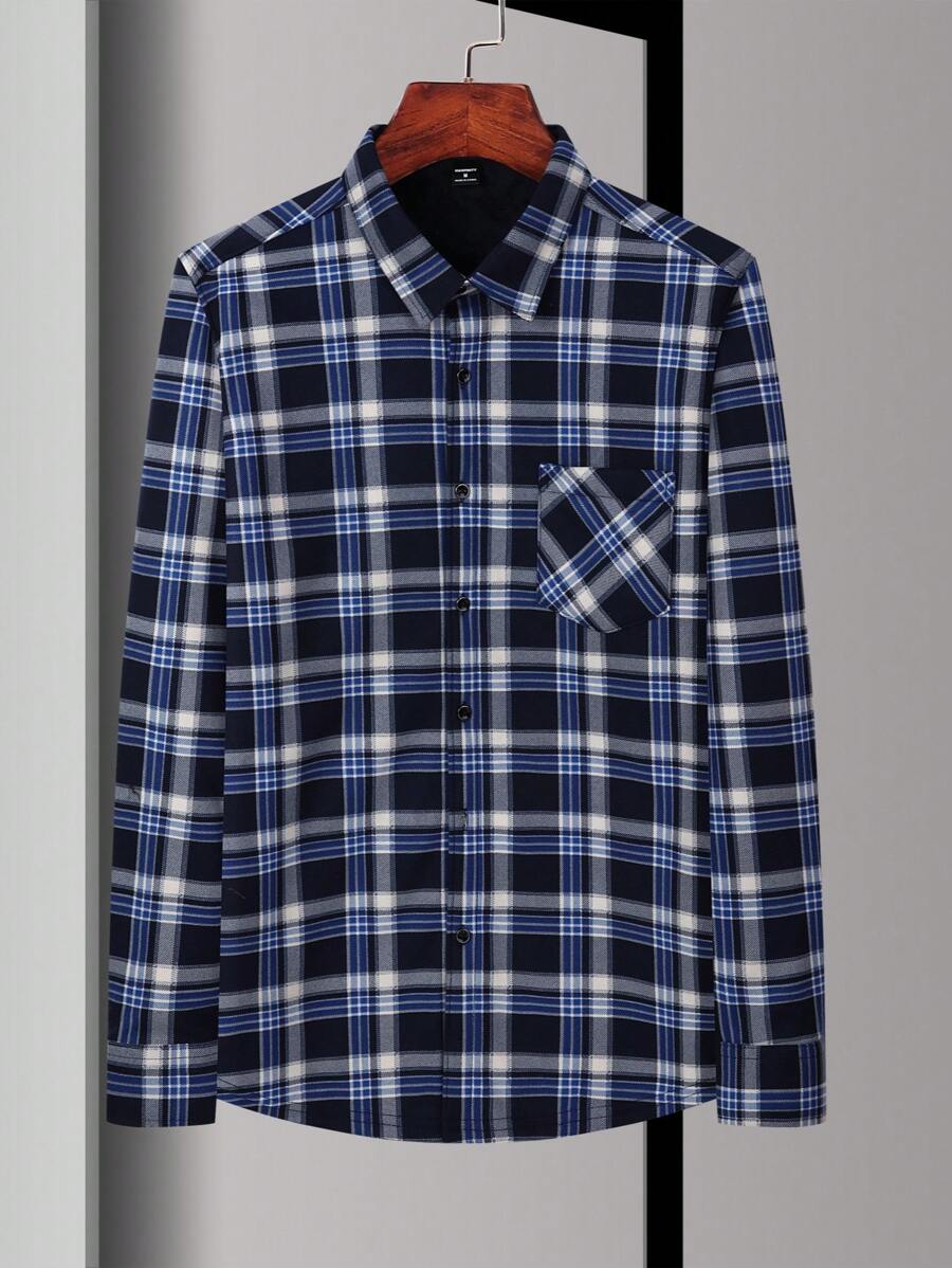 Mensa Hudson Men's Blue Plaid Shirt with Chest Pockets