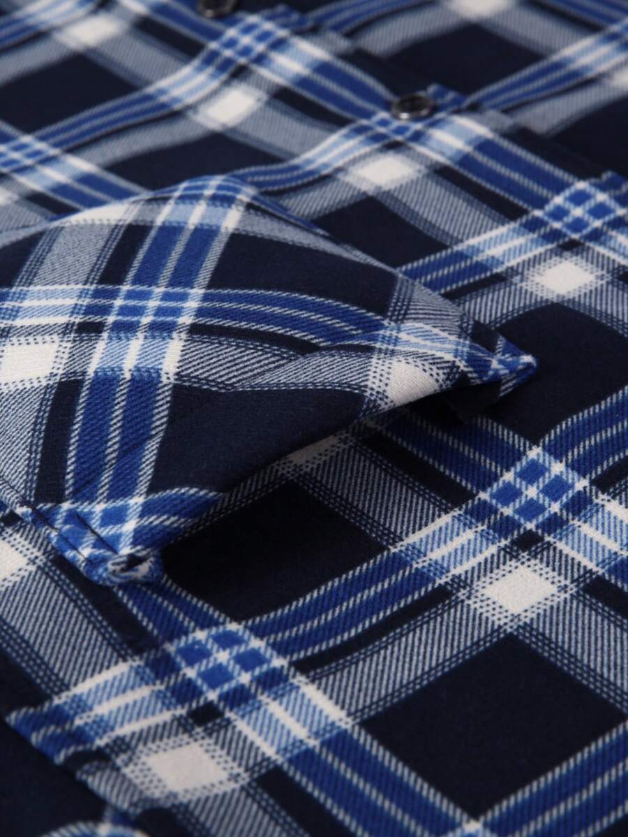 Mensa Hudson Men's Blue Plaid Shirt with Chest Pockets