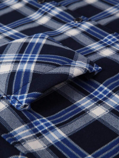 Mensa Hudson Men's Blue Plaid Shirt with Chest Pockets