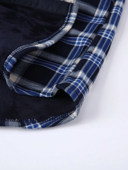 Mensa Hudson Men's Blue Plaid Shirt with Chest Pockets