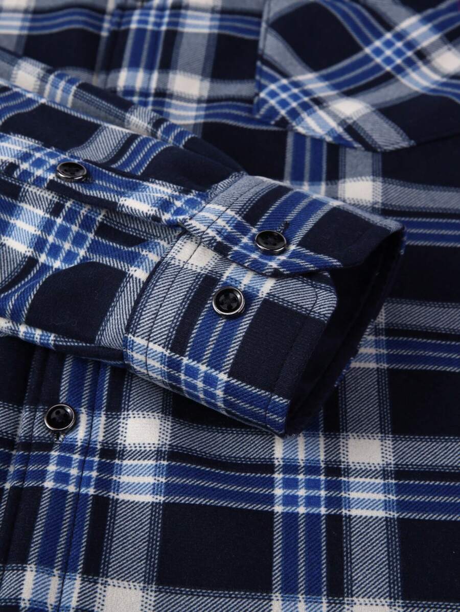 Mensa Hudson Men's Blue Plaid Shirt with Chest Pockets