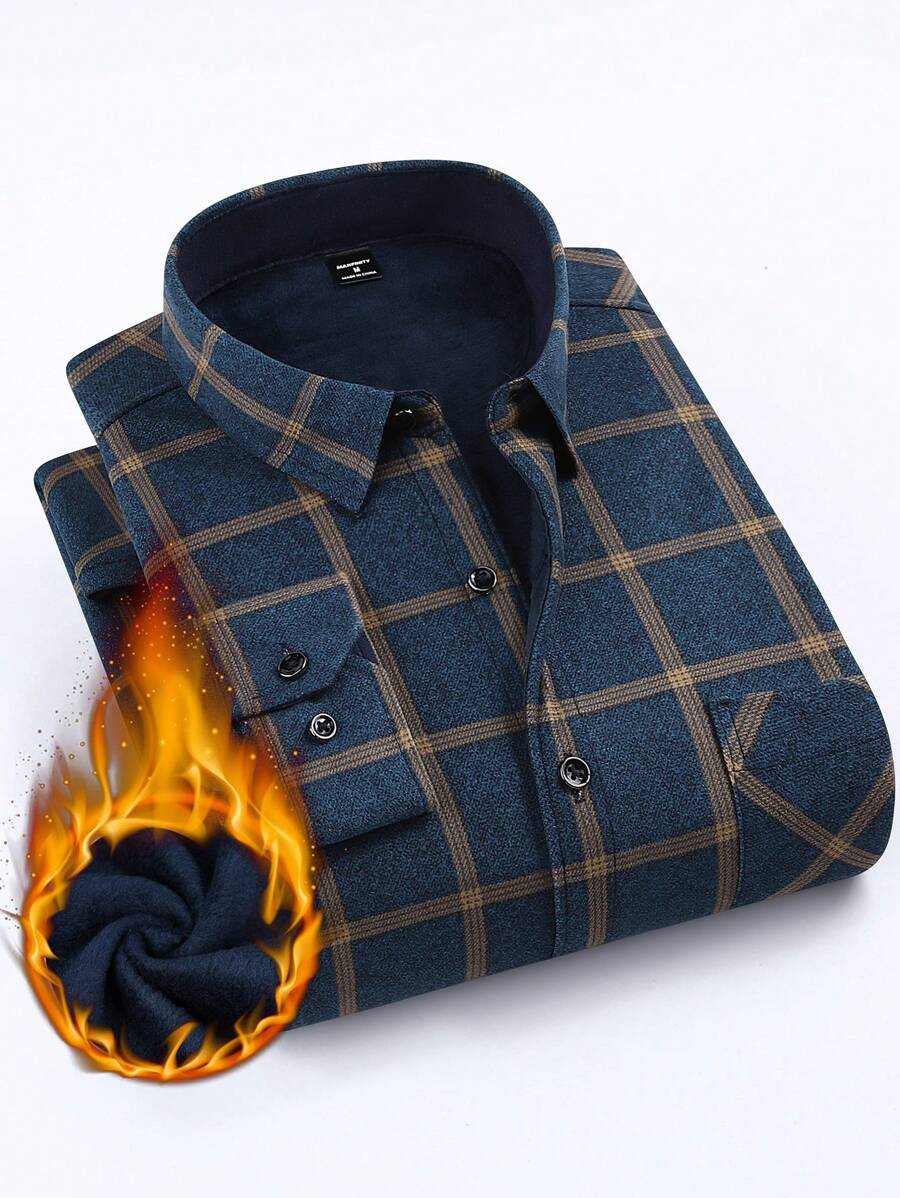 Mensa Hudson Men's Blue Plaid Shirt with Chest Pockets