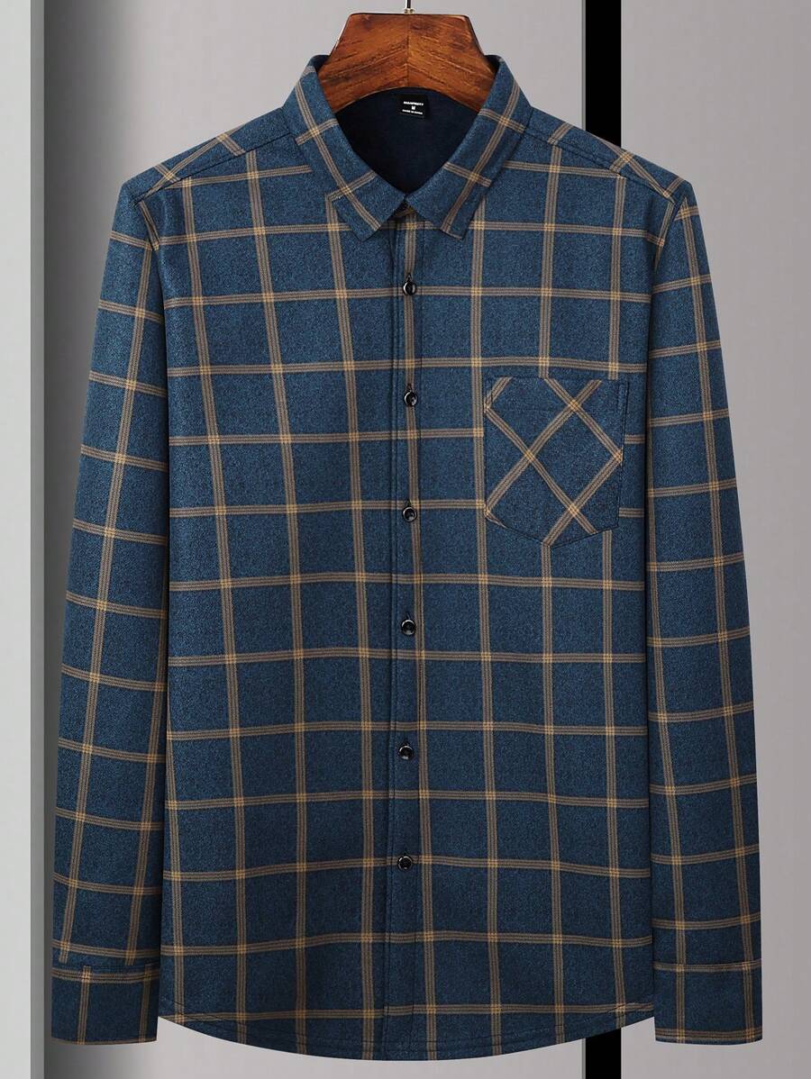 Mensa Hudson Men's Blue Plaid Shirt with Chest Pockets