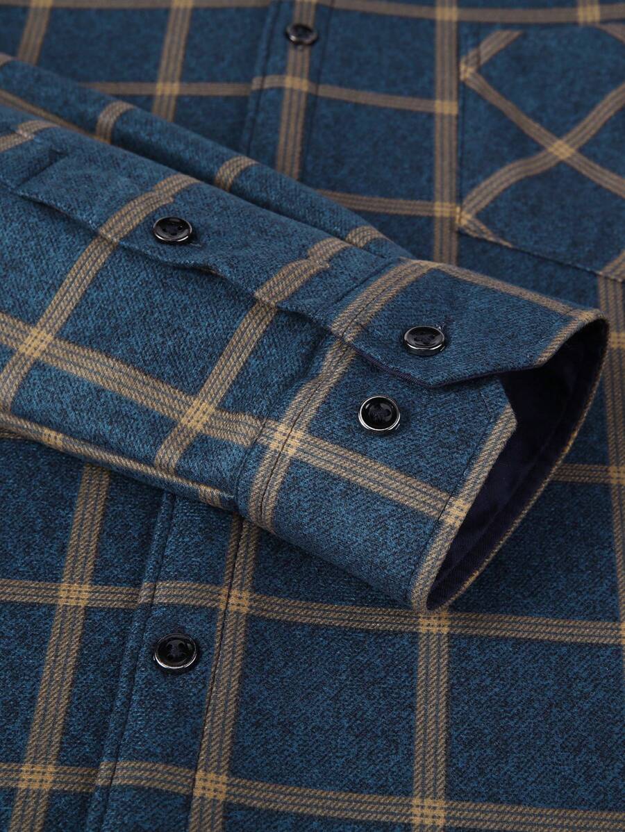 Mensa Hudson Men's Blue Plaid Shirt with Chest Pockets