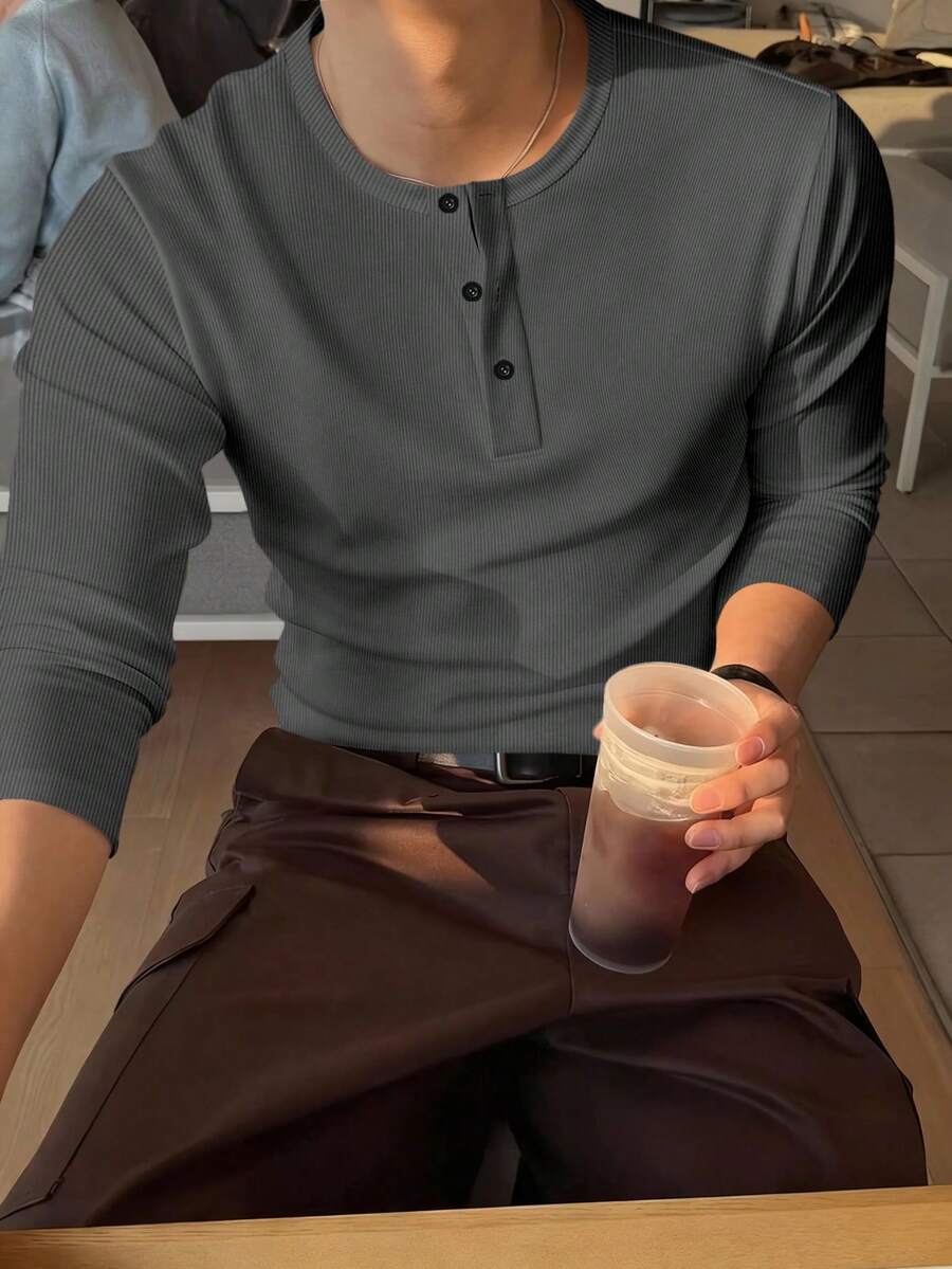 Mensa Hudson Men's Ribbed Long Sleeve Henley