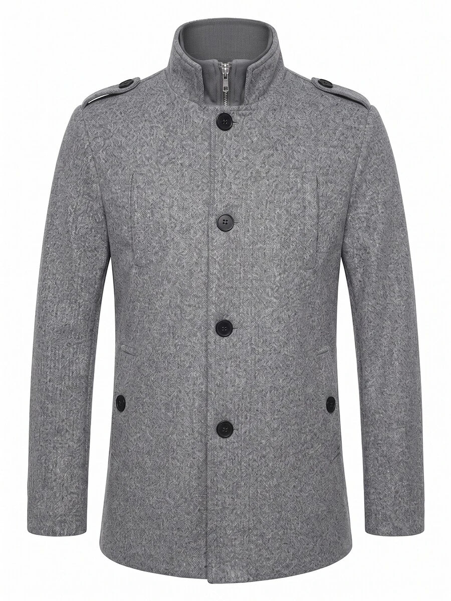 Mensa Hudson Men's Single-Breasted Stand Collar Topcoat