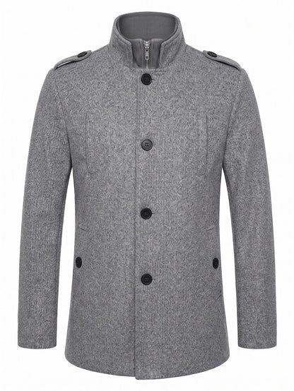 Mensa Hudson Men's Single-Breasted Stand Collar Topcoat