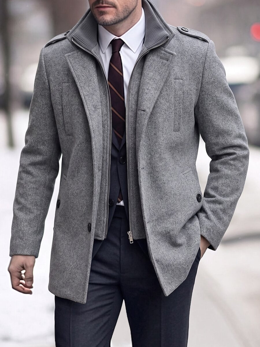 Mensa Hudson Men's Single-Breasted Stand Collar Topcoat