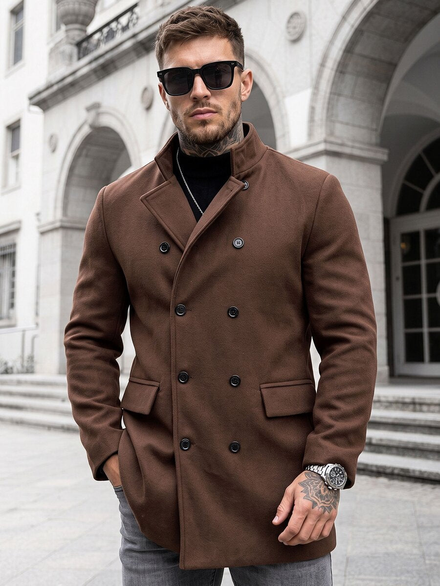 Mensa Hudson Men's Single-Breasted Stand Collar Topcoat