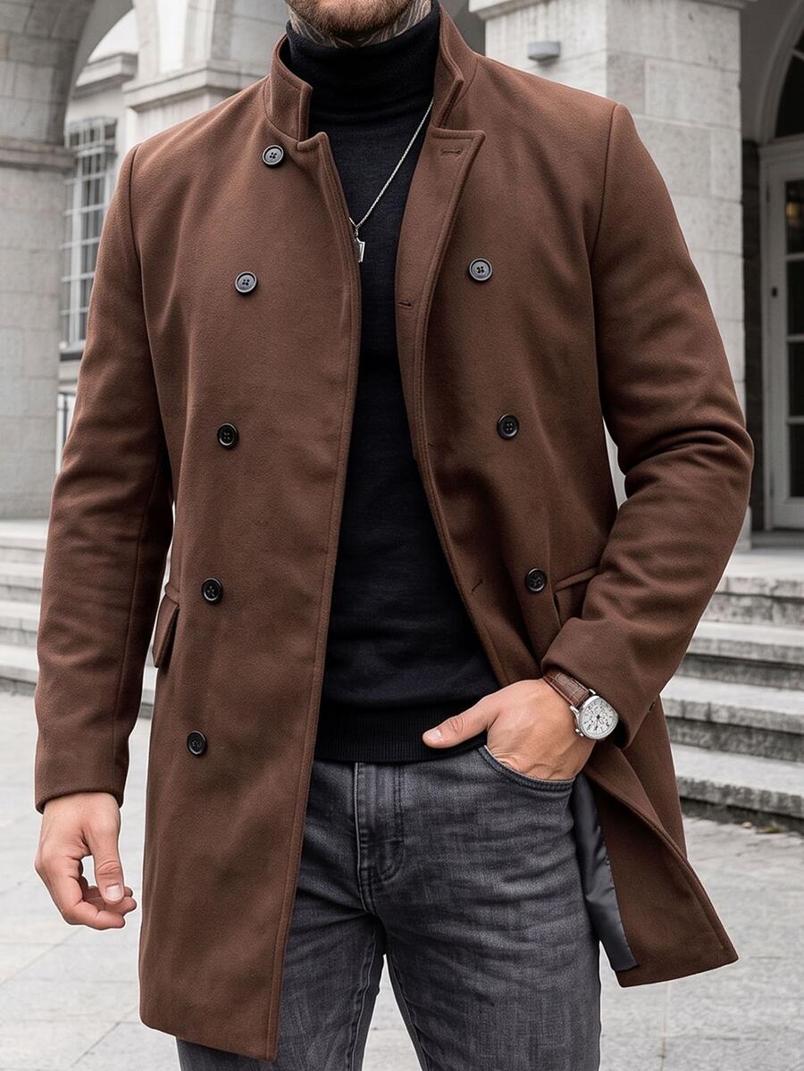 Mensa Hudson Men's Single-Breasted Stand Collar Topcoat